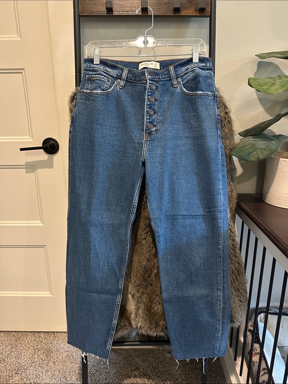 Abercrombie & Fitch Medium Blue Straight-Leg Button-Fly Jeans